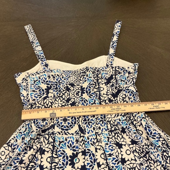 Avec Les Filles Blue White Mosaic Sweetheart Neck Mini Sundress Size 14 NEW - Picture 14 of 14